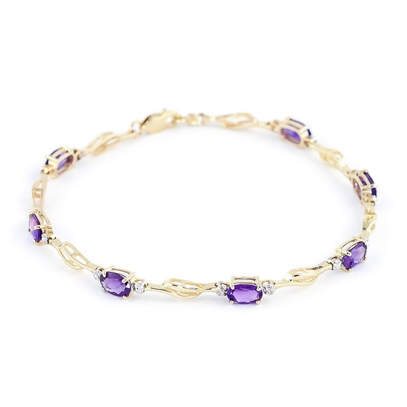 14K. GOLD TENNIS BRACELET WITH AMETHYSTS & DIAMONDS (Yellow gold) - Picture 2 of 3